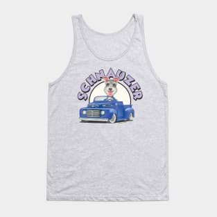 Cute Schnauzer mini puppy retro ready to ride in Classic Blue Truck Tank Top